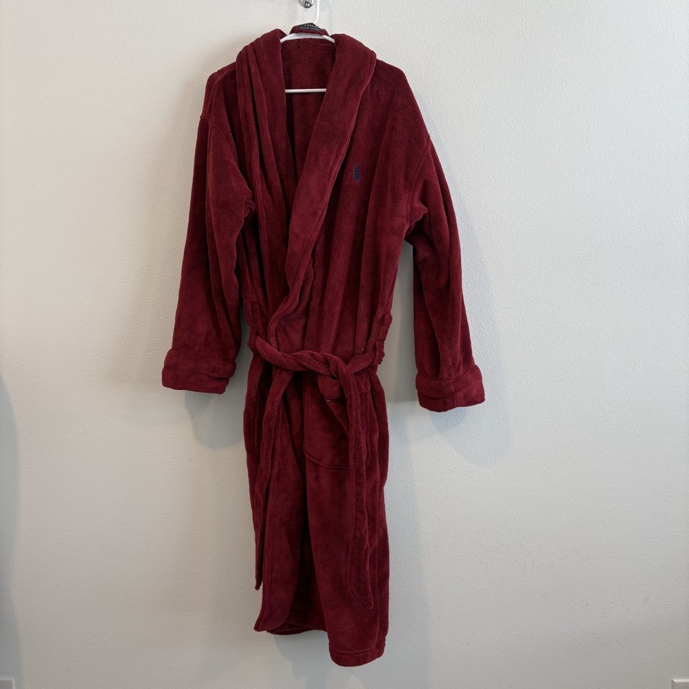 Polo Ralph Lauren Robe Mens OS‎ Burgundy Solid Velour Kimono Sleepwear Cruise